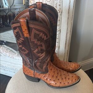 Mercedes Handmade USA Men's 9 Brown Ostrich Leather Western Boots